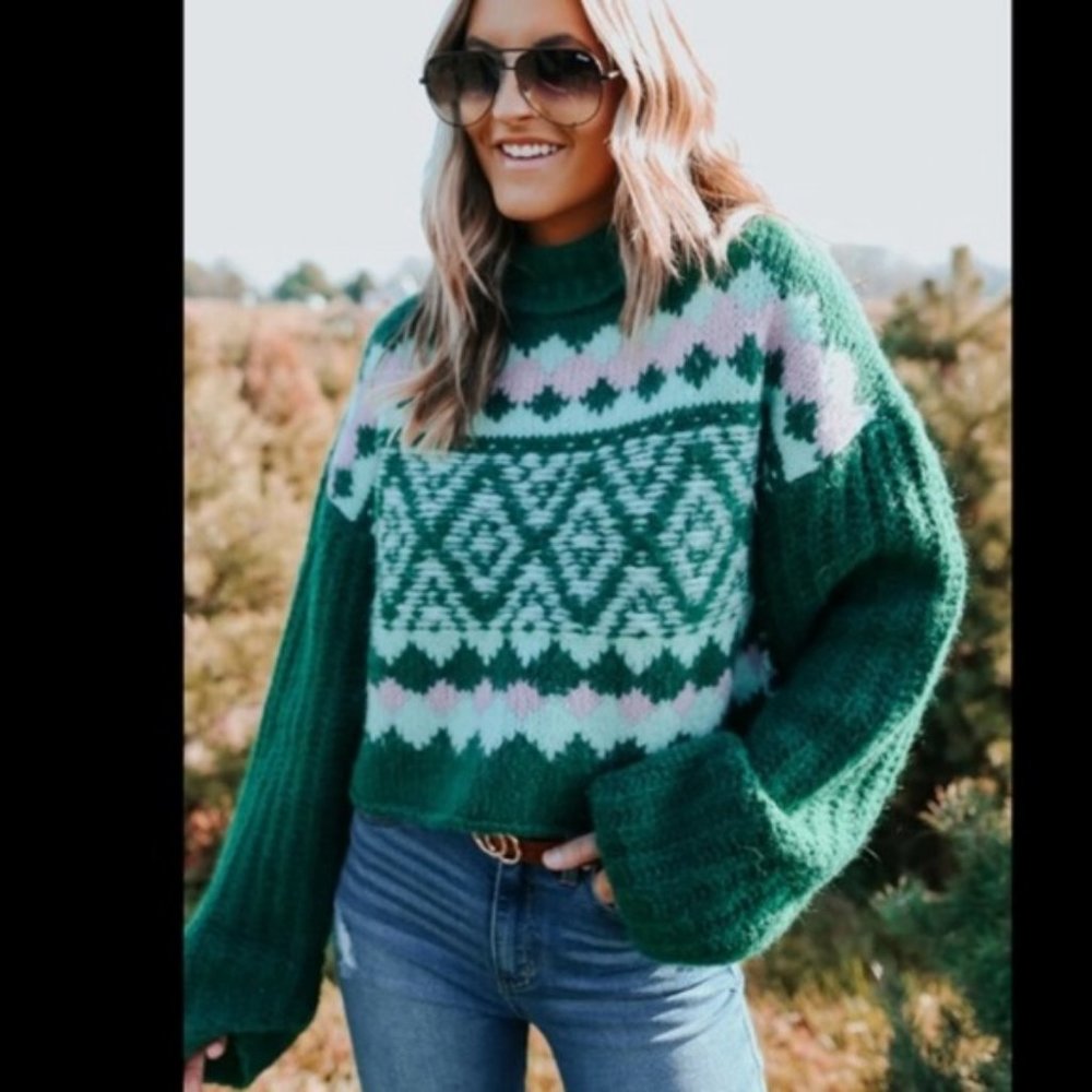 Free People Alpine Pullover in Spearmint Pine Sweater NWT Size Small